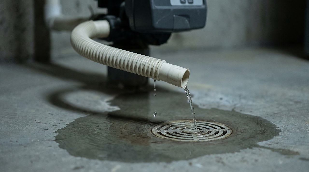water softener drain line steadily running, a sign of a valve stuck mid-regeneration