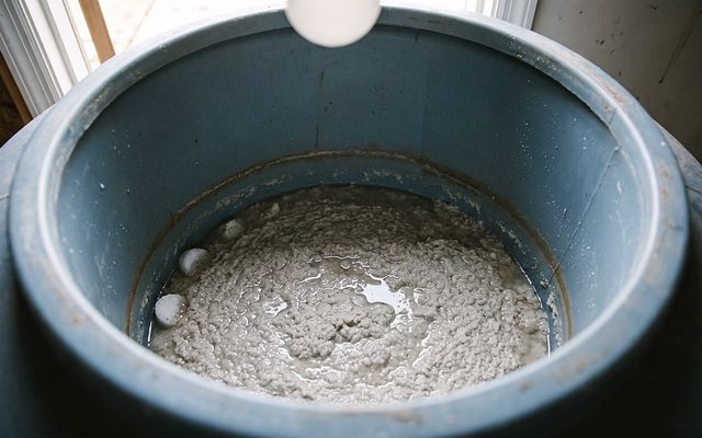 thick recrystallized salt paste covering the bottom of an open brine tank