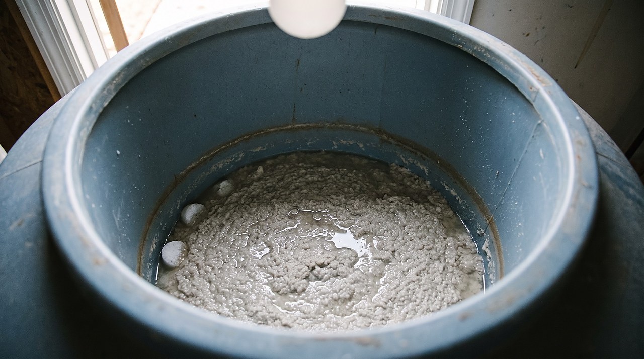 thick recrystallized salt paste covering the bottom of an open brine tank